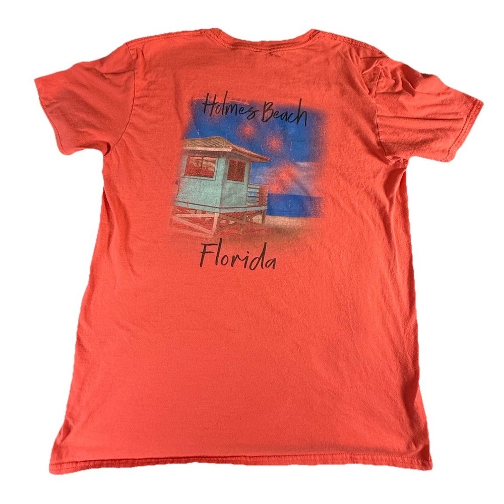 Gildan Holmes Beach FL   Short Sleeve T-Shirt Size L Peachy-Pink  Vacation Beach